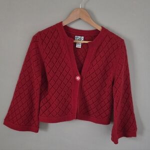 Tabitha Lambswool Blrnd Red Argyle Cut-Out Crdigan Sweater M
